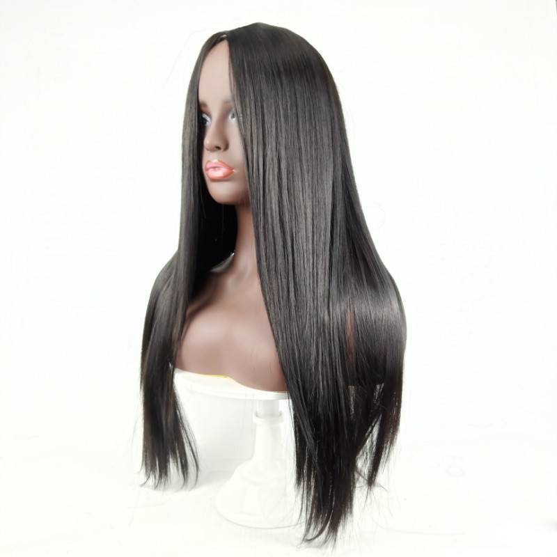 European and American wig women Africa black mid -length direct - e -commerce source high -temperature silk mechanism full set