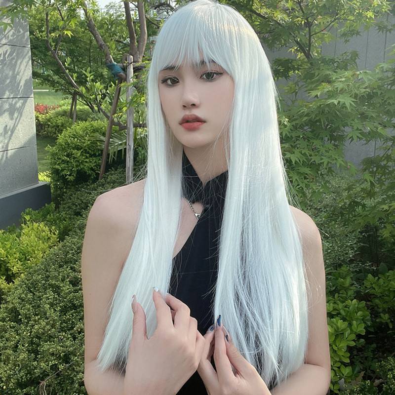 European and American wigs female black white long straight hair air bangs temperament facial face cos fake hair