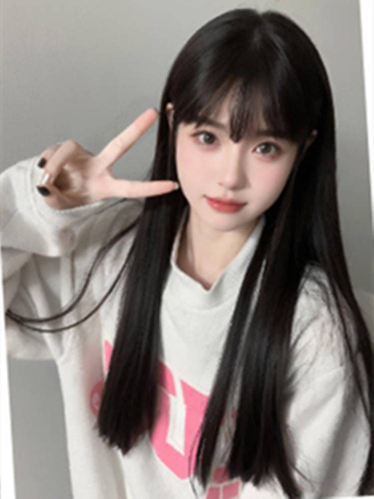 Wig female long -haired air bangs natural daily age reduction wigs can be sweet, salt, black, long straight headset