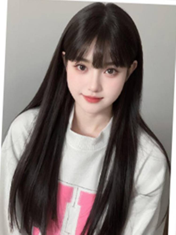 Wig female long -haired air bangs natural daily age reduction wigs can be sweet, salt, black, long straight headset