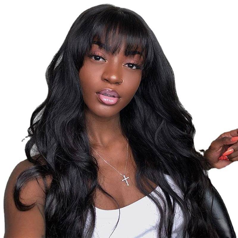 New Qi Liu Hai Big Wave long curly hair fluffy black wig European and American ladies African chemical fiber wig