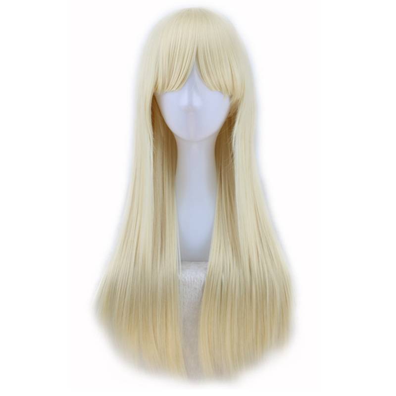 Qi Liu Hai's long straight hair new wig European and American ladies pink long hair pale golden anime cos straight set