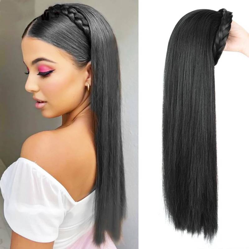 European and American cross -border wig female fish bone braid hair hoop half -headed chemical fiber long curly hair manufacturers spot direct sales