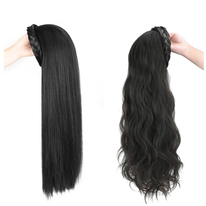 European and American cross -border wig female fish bone braid hair hoop half -headed chemical fiber long curly hair manufacturers spot direct sales