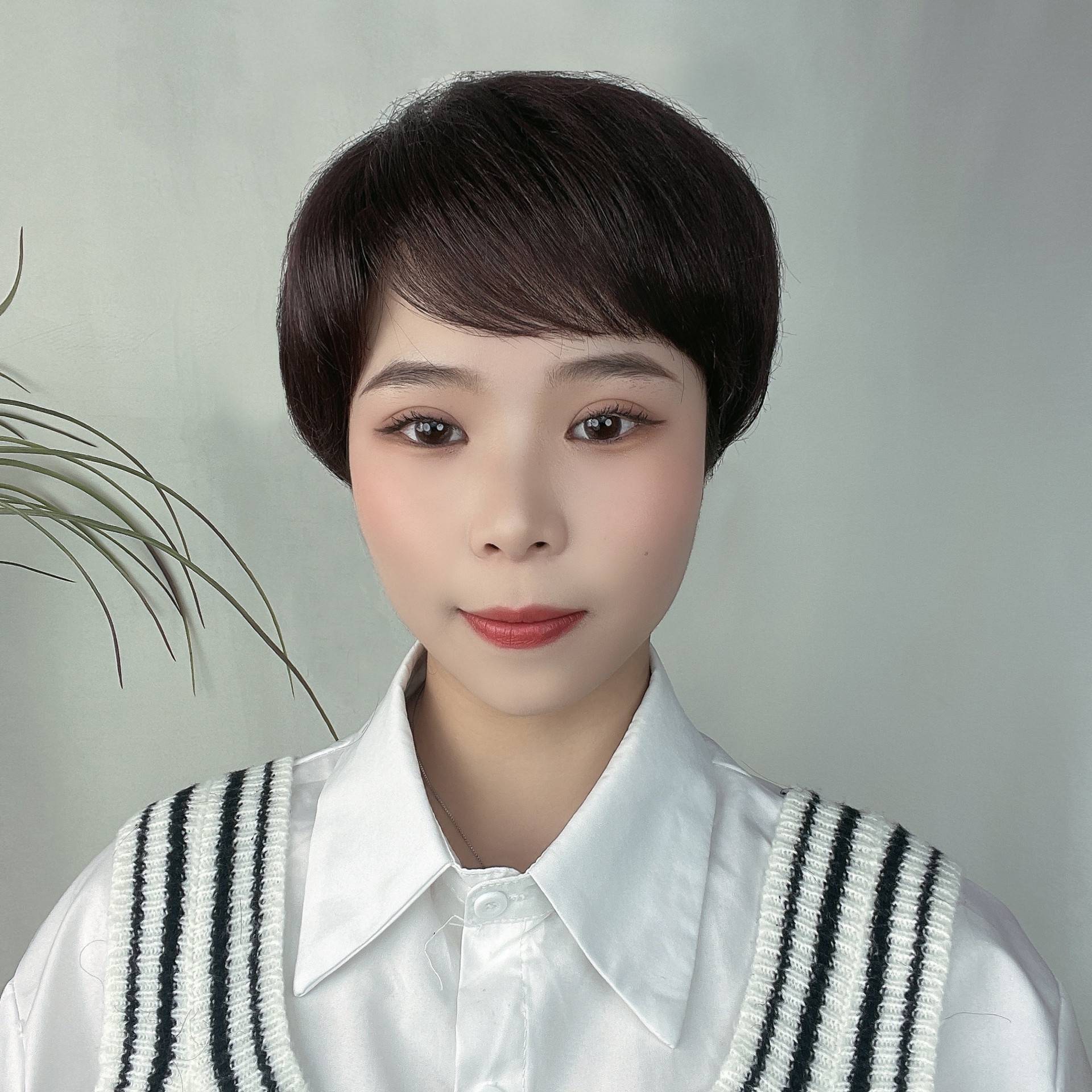 Factory wigs, handsome short straight hair neutral natural high -temperature silk mechanism head cover Amazon new product