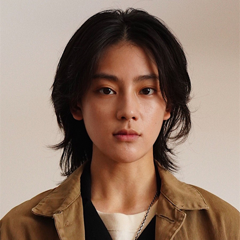 Kimura Takuya, the same wig male wolf tail, handsome, long hair, long hair reduction, bangs, bangs, natural realistic breathable full set