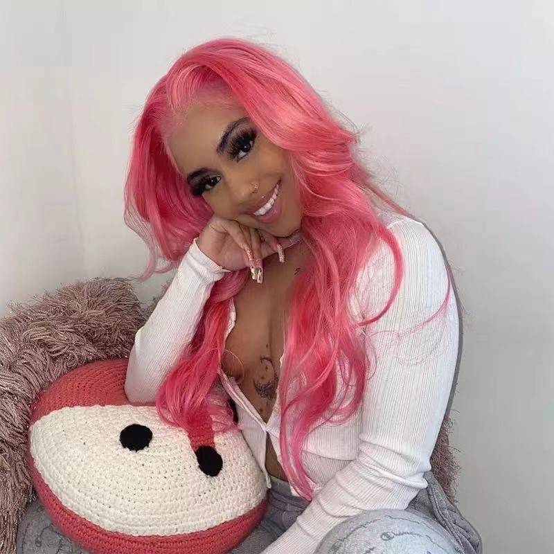 Amazon's long curly female long hair, big wave curly hair pink cross -border European and American wig female factory spot