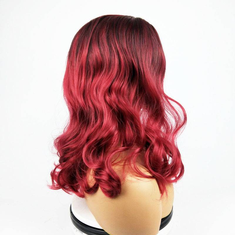 Cross -border e -commerce fake delivery source 1bt wine red gradient color long curly hair big wave European beauty fiber head women
