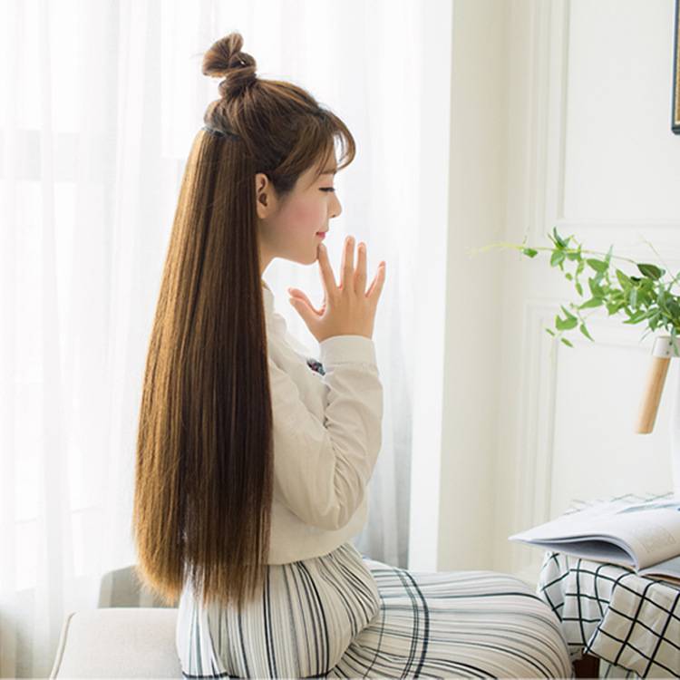 Wig female five -clip long straight hair wig, a piece of 5 -card chemical fiber hair, five -pinch hair film manufacturers
