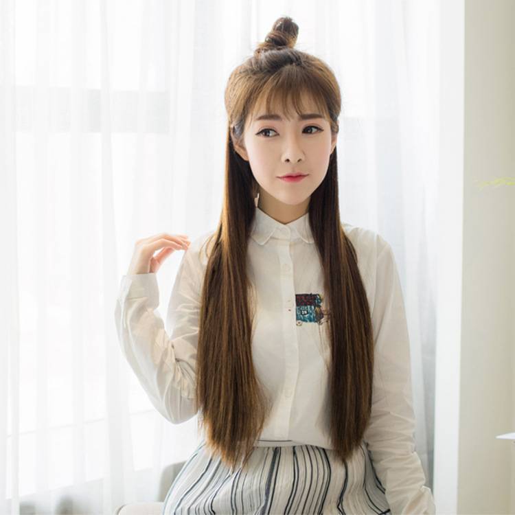 Wig female five -clip long straight hair wig, a piece of 5 -card chemical fiber hair, five -pinch hair film manufacturers