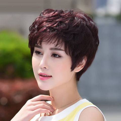 Wigs female short hair Middle -aged and elderly full heads naturally fluffy short curly hair net red temperament mother fashion hair new products