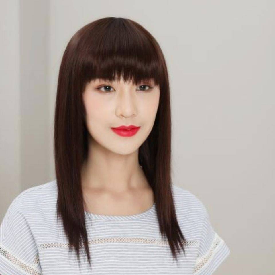 Wig female long hair long straight hair Ms. Qi Liu Hai mid -length hair full -headed hidden without trace realistic mother wig