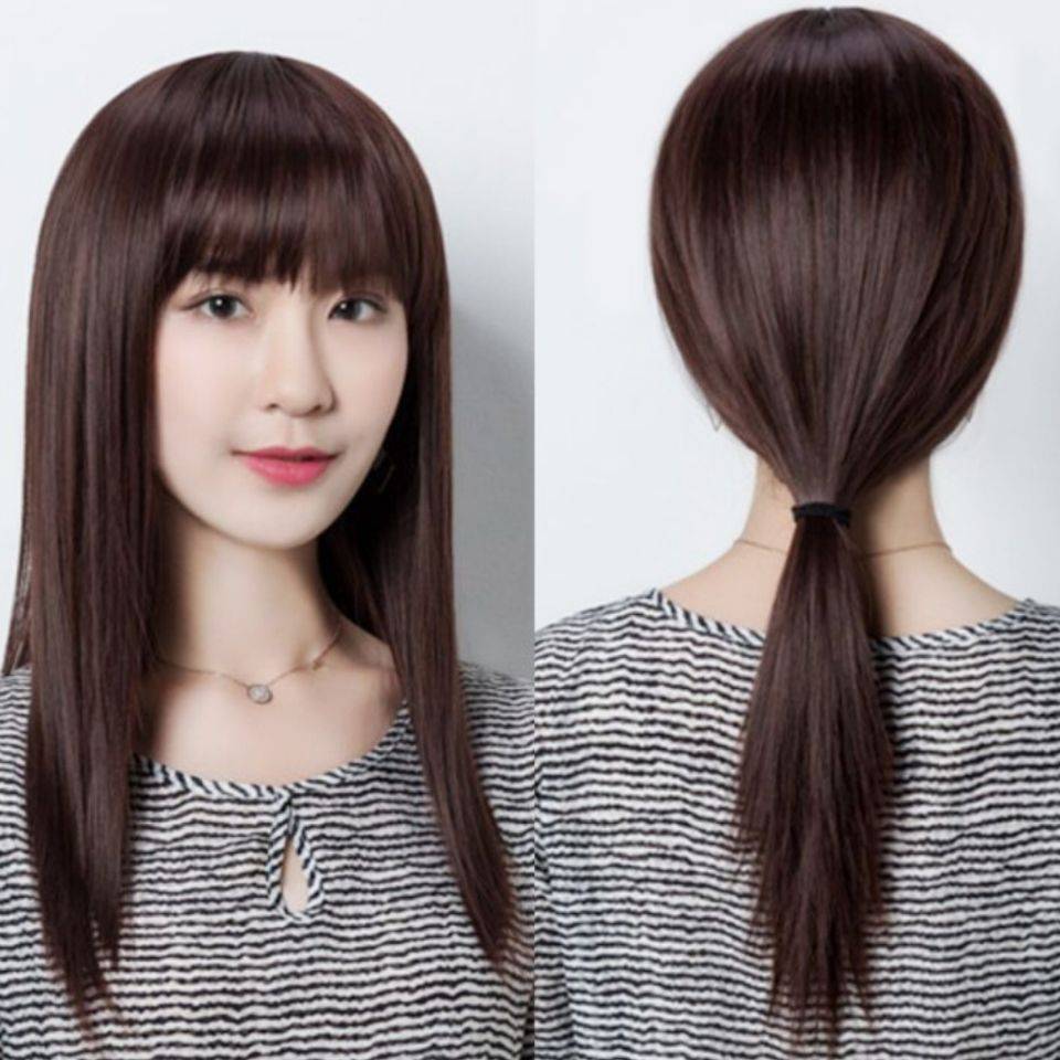 Wig female long hair long straight hair Ms. Qi Liu Hai mid -length hair full -headed hidden without trace realistic mother wig