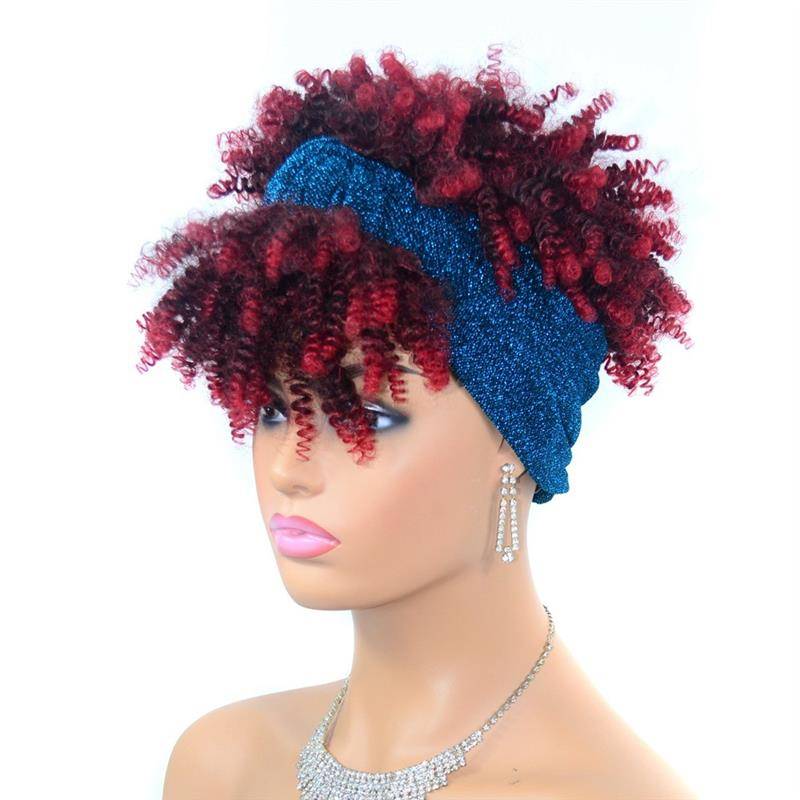 Headscarf fake hair supply of black gradient small roll explosion headset hair with head scarf watt head hood