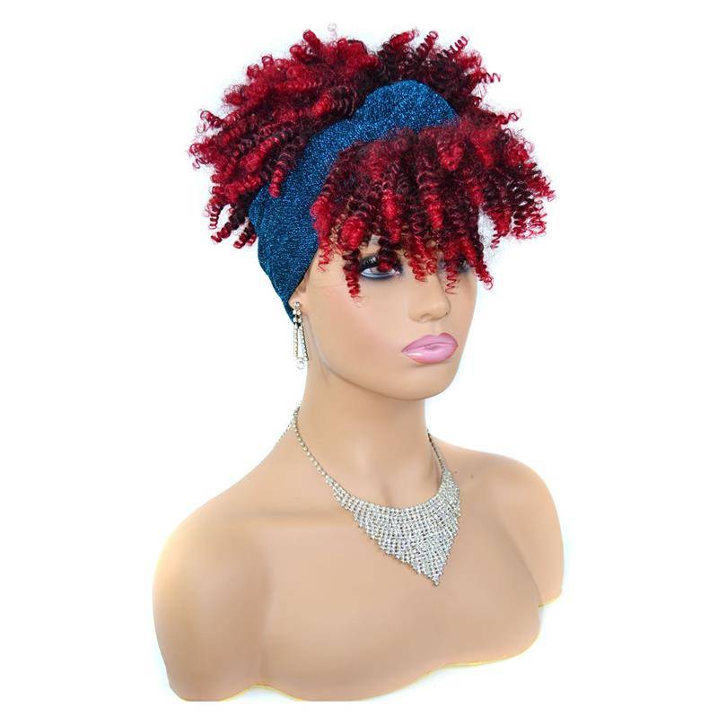 Headscarf fake hair supply of black gradient small roll explosion headset hair with head scarf watt head hood