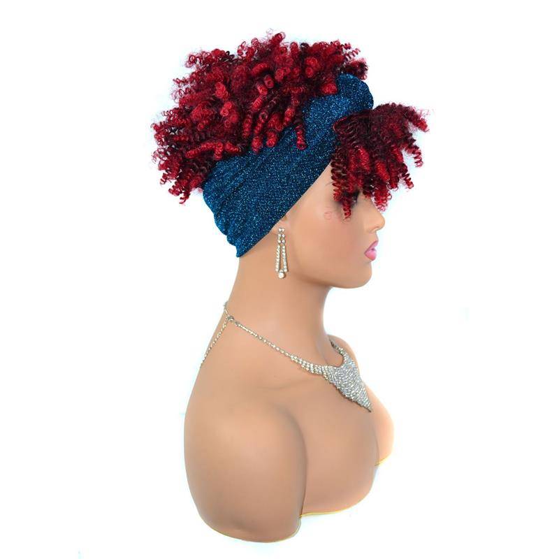 Headscarf fake hair supply of black gradient small roll explosion headset hair with head scarf watt head hood