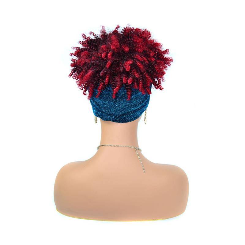 Headscarf fake hair supply of black gradient small roll explosion headset hair with head scarf watt head hood