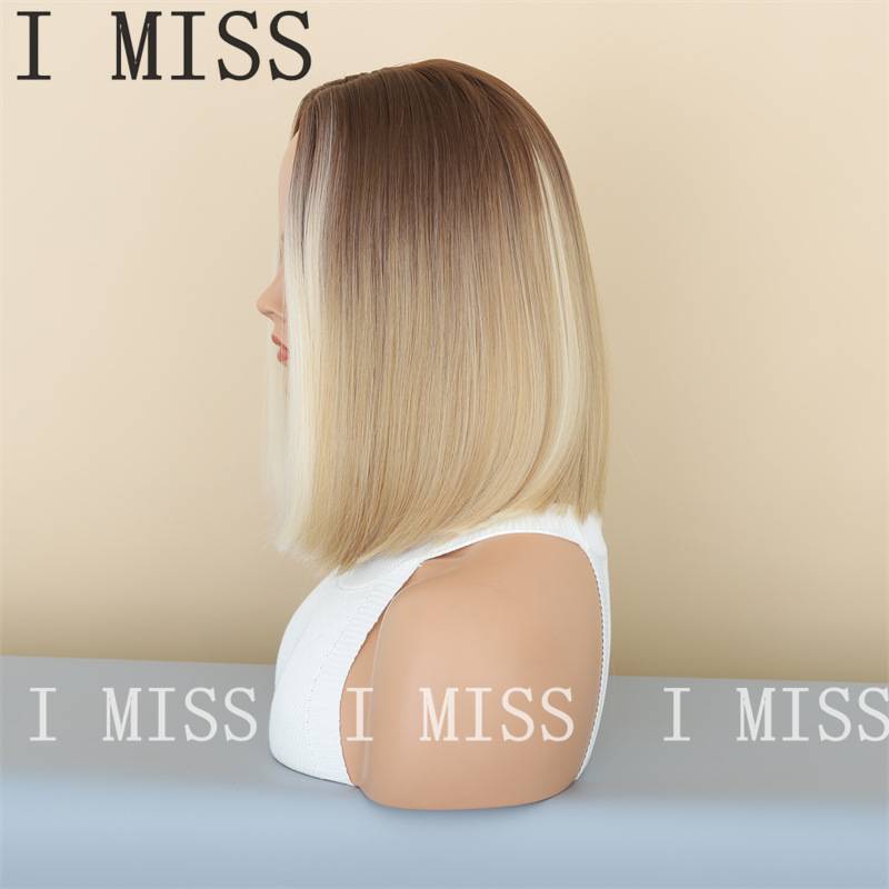 Amazon Wish cross -border wig European and American style BOBO head gradient golden straight hair fiber wig