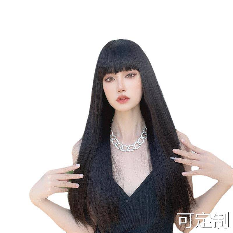 European and American matte silk wig female long -haired air bangs rose network wigs whole top head cover overseas
