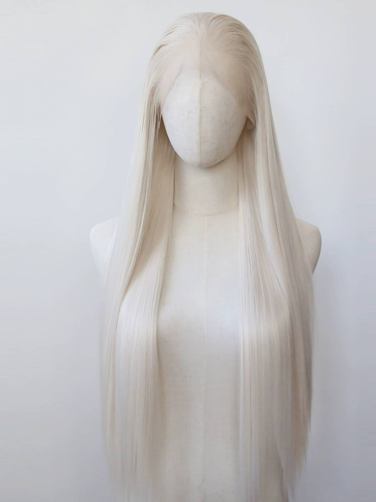 Platinum milky white front lace chemical fiber high temperature silk wig Rective natural European and American long straight hair full wig
