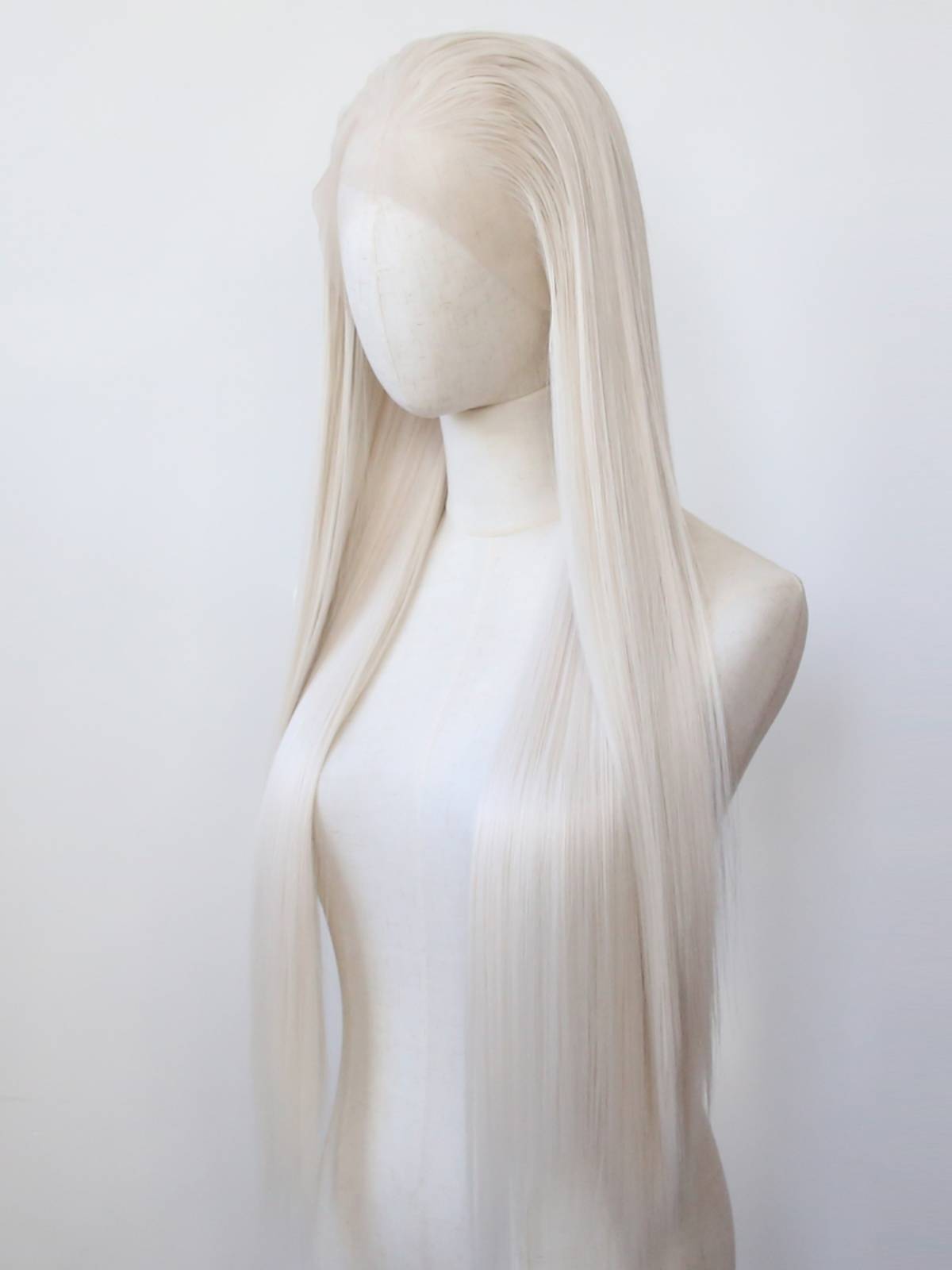 Platinum milky white front lace chemical fiber high temperature silk wig Rective natural European and American long straight hair full wig