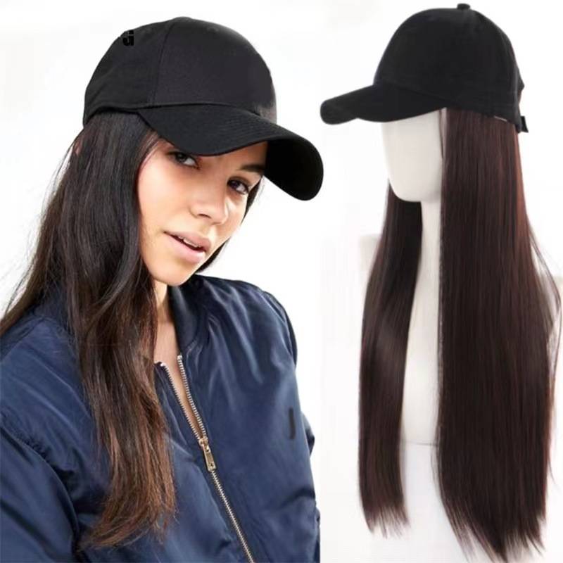 European and American wig women's high -temperature silk long straight -hair peaked hat integrated fashion Wigs manufacturers spot