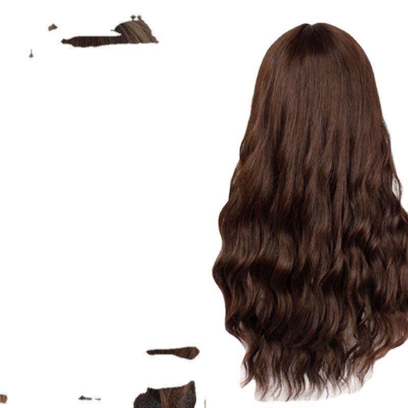 Genuine new wig Women's brown long curly hair Qi bangs high -temperature silk fiber head cover manufacturers