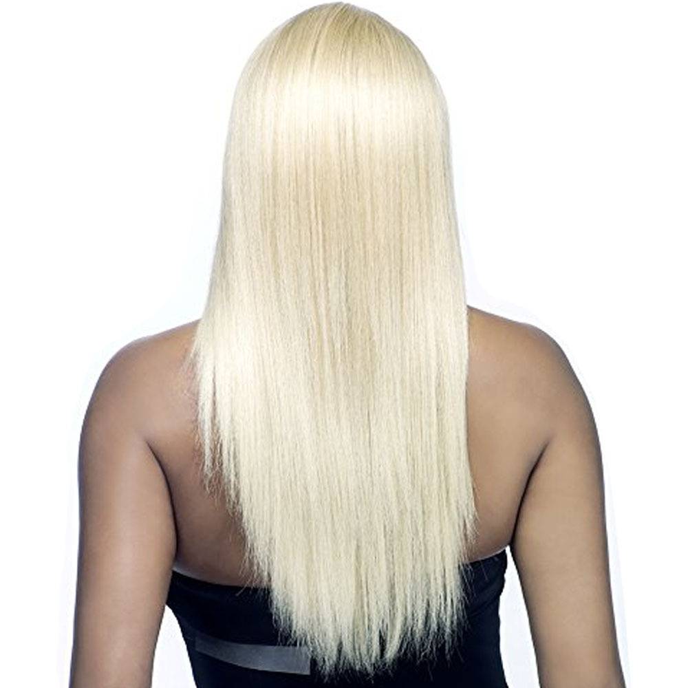 Wig female long hair rice white light golden straight hair European and American bangs chemical fibrous fake head cover manufacturers