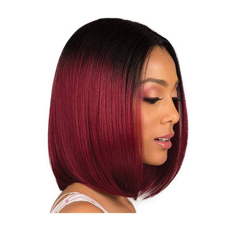 Cross -border European and American dyeing bobo wig female short straight hair black gradient wine red wave head spot