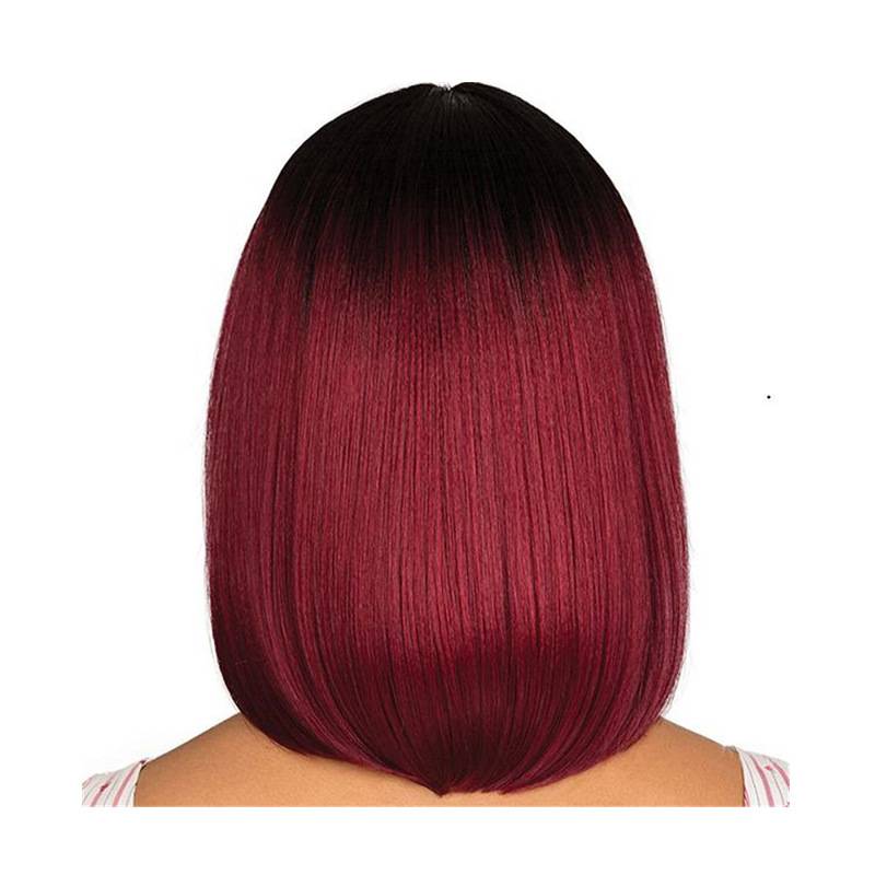 Cross -border European and American dyeing bobo wig female short straight hair black gradient wine red wave head spot