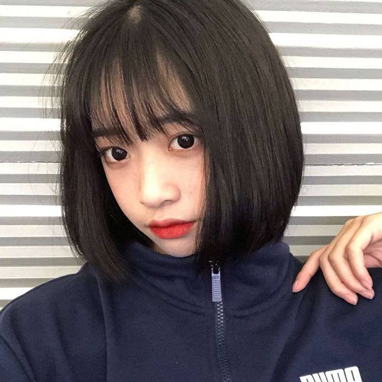 Korean wig Women's micro -rolled air bangs short straight hair student BOBO head high -temperature silk speed sales