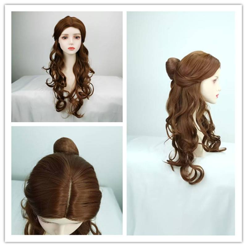 COS wig beauty Belle Princess Belle and beast movie played characters plus hair brown long curly hair+hair net