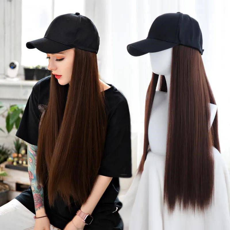 Autumn and winter new peaked hats wig women integrated chemical long straight hair fashion Wigs supply supplier supplier