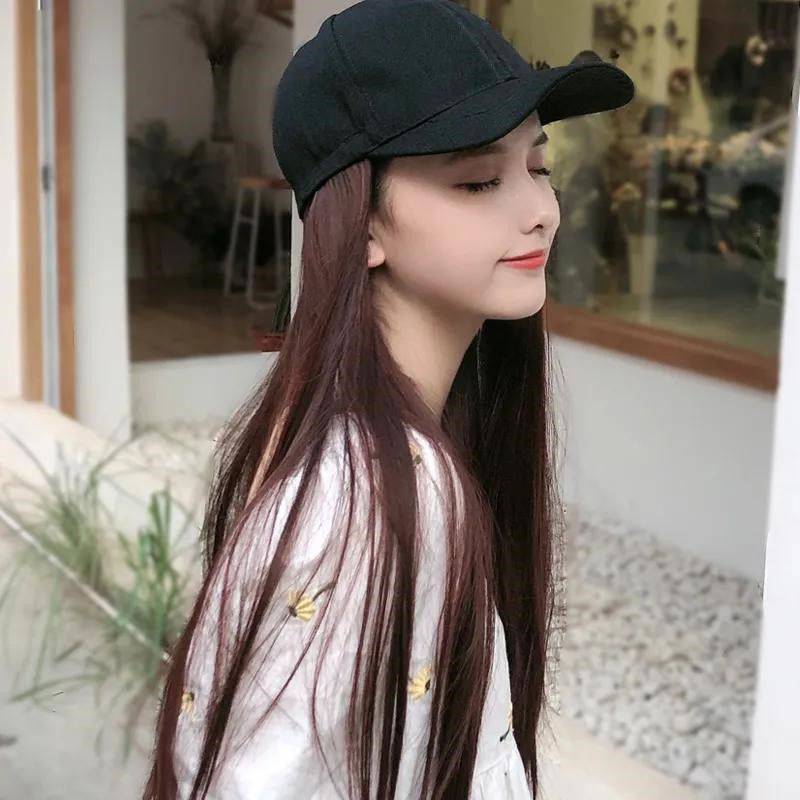 Autumn and winter new peaked hats wig women integrated chemical long straight hair fashion Wigs supply supplier supplier