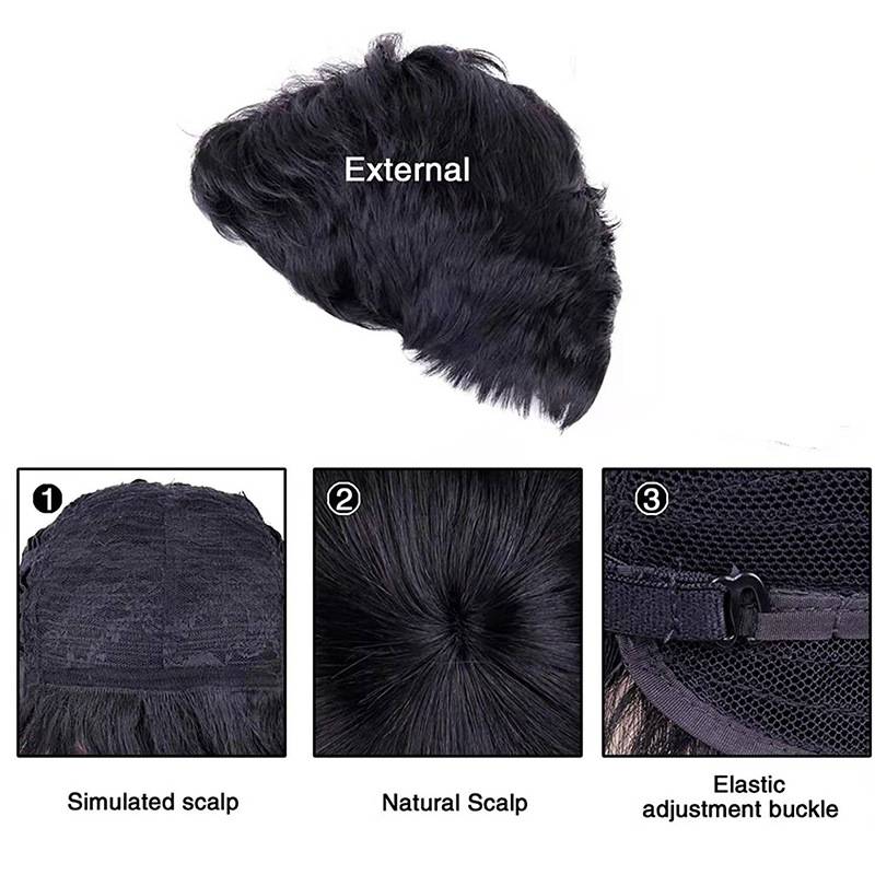 European and American men's wig Black -based fibrous nipple hood partially divided into men's elastic internal net short hair