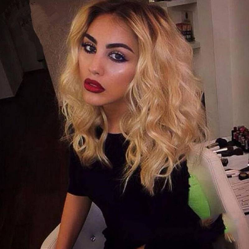 Cross -border wig female European and American fashion black gradient brown medium -long long hair corn hot water hot water ripples a piece of hair