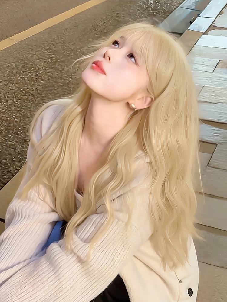 Golden wig female long hair lolita water wave pattern wool rolling wig