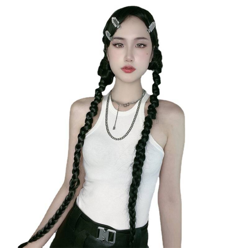 Cross -border European and American twisting braid long hair, ponytail African black dirty braid twist boxing braid wig