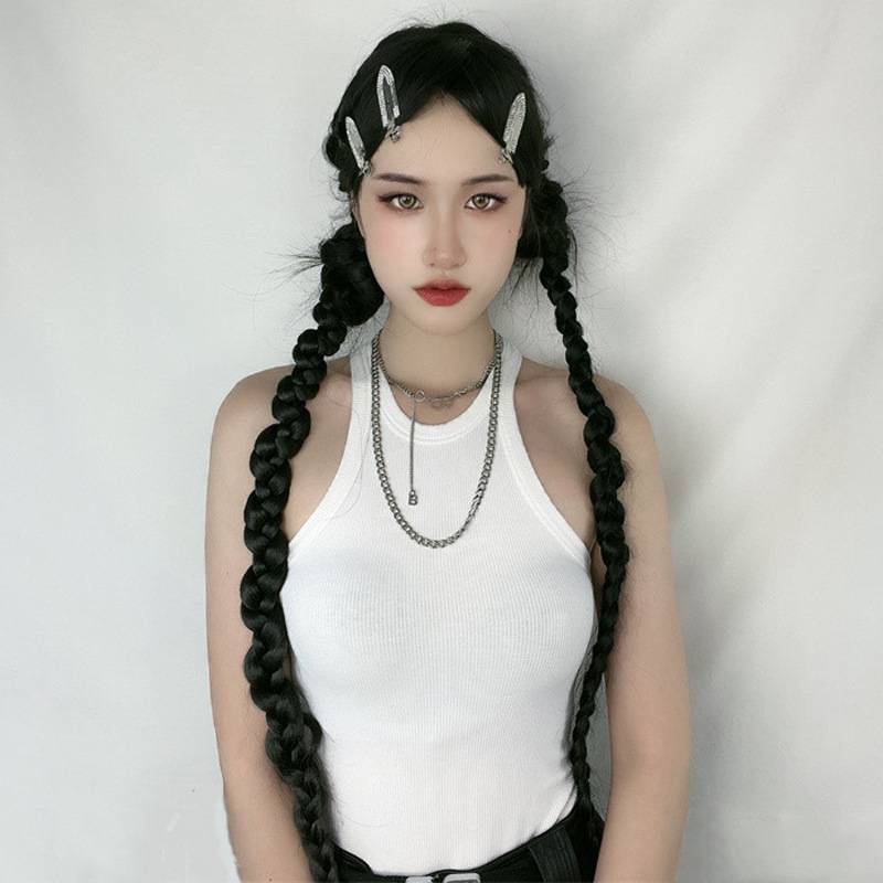 Cross -border European and American twisting braid long hair, ponytail African black dirty braid twist boxing braid wig