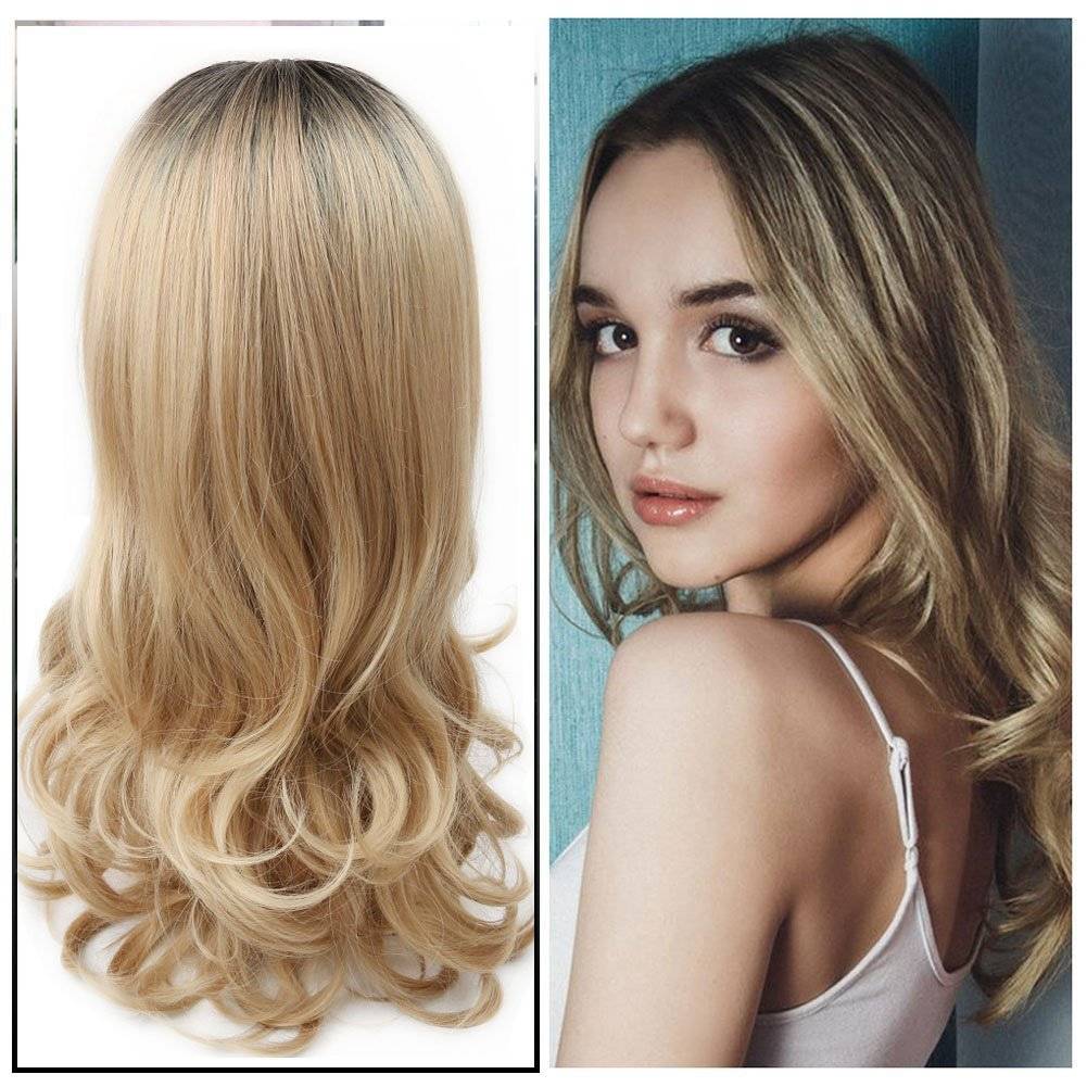 The new wig European and American ladies are divided into long curly hair black gold gradient and big wave rolling pear flowers medium long hair