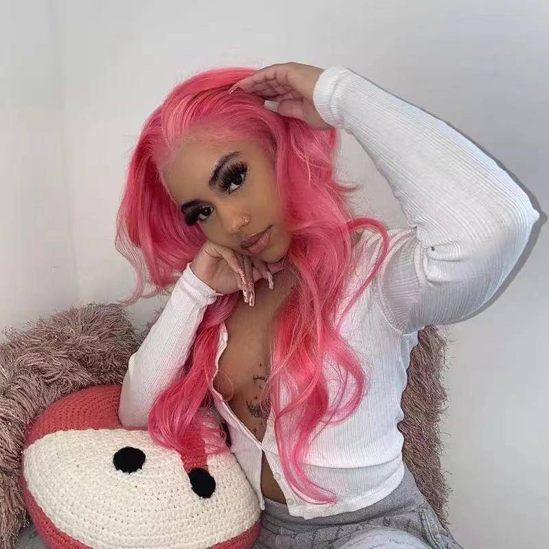 Amazon's long curly female long hair, big wave curly hair pink cross -border European and American wig female factory spot