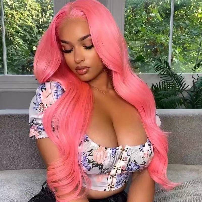 Amazon's long curly female long hair, big wave curly hair pink cross -border European and American wig female factory spot