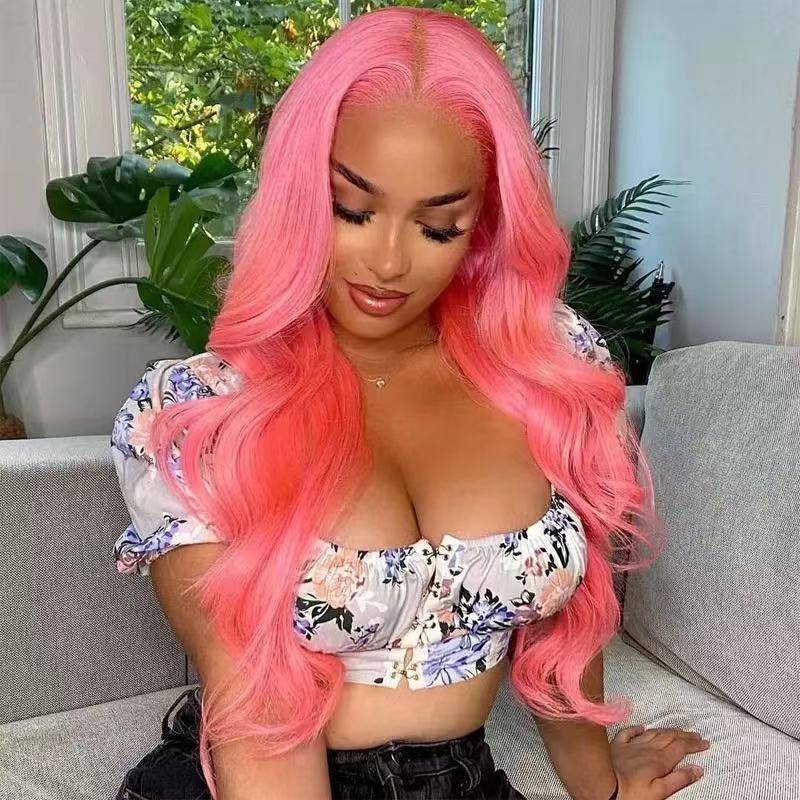 Amazon's long curly female long hair, big wave curly hair pink cross -border European and American wig female factory spot