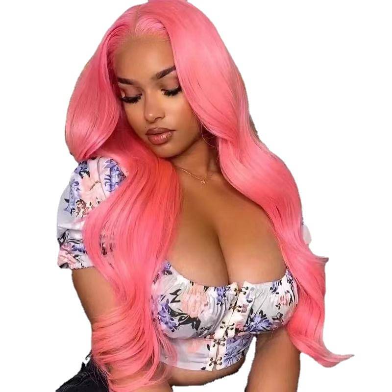 Amazon's long curly female long hair, big wave curly hair pink cross -border European and American wig female factory spot