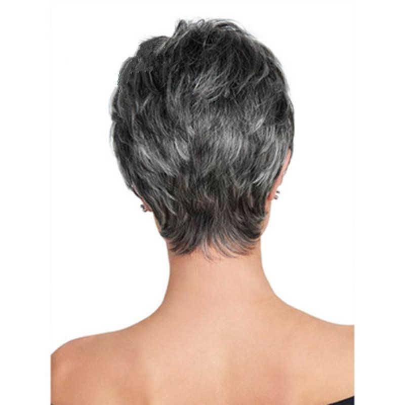 Amazon's new fashion gradient silver gray lady short hair wig oblique bangs high temperature silk wig