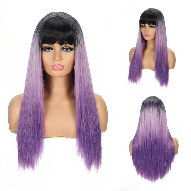 Wig female cross -border new European and American hot sales long -haired manufacturer Ladies chemical fiber hair wig