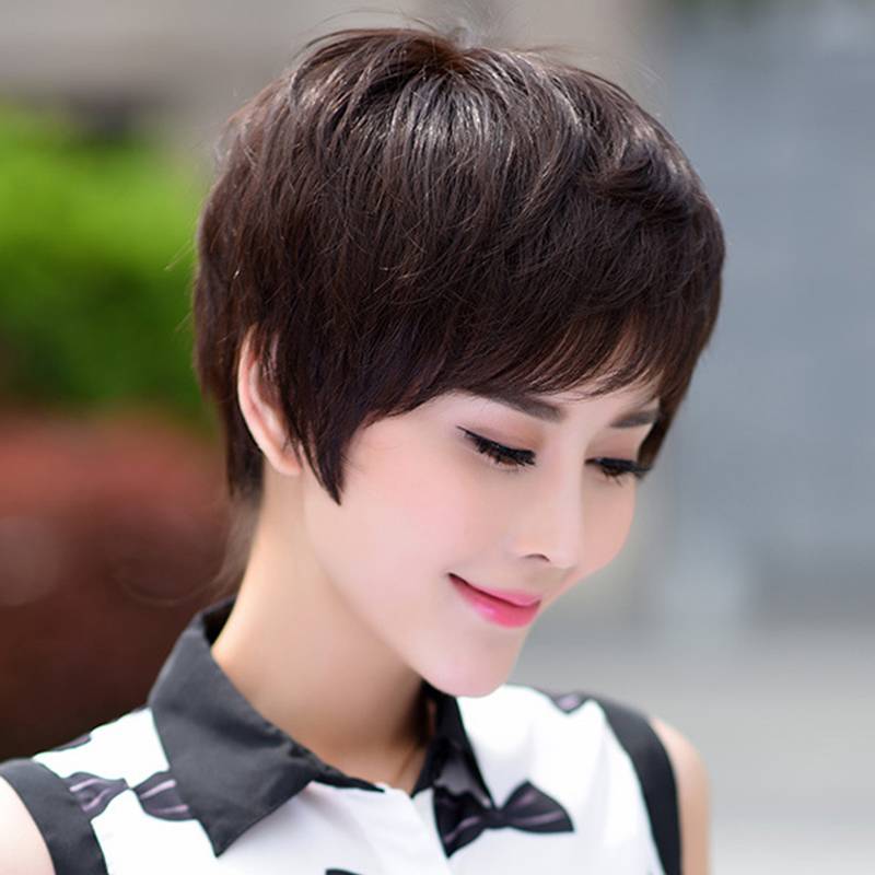 Wigs female short hair full -headed all -real people, mothers, ladies, middle -aged and elderly short straight bandal chemotherapy