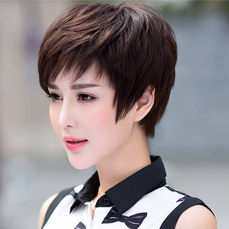 Wigs female short hair full -headed all -real people, mothers, ladies, middle -aged and elderly short straight bandal chemotherapy