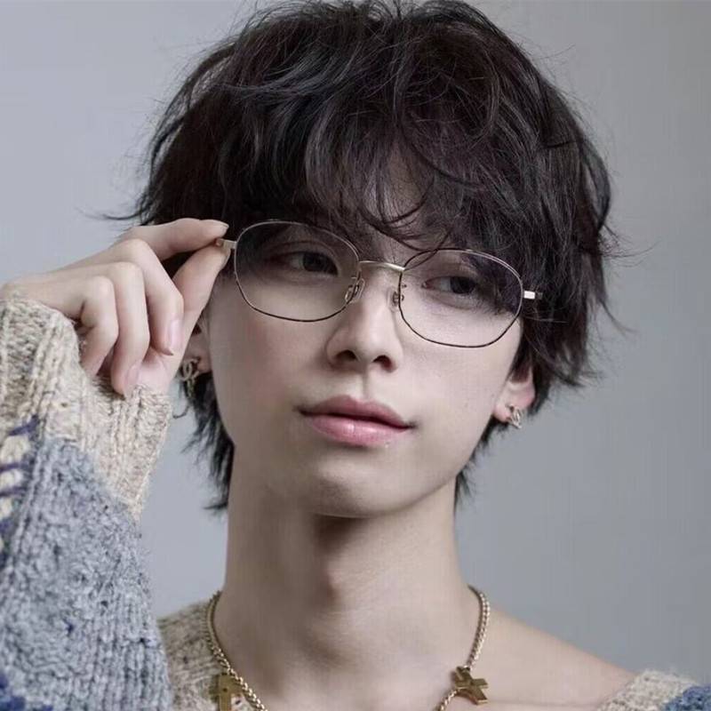 Wig Men's curls tin foil, fashionable, wool roll short hair, natural fluffy student daily simulation full set