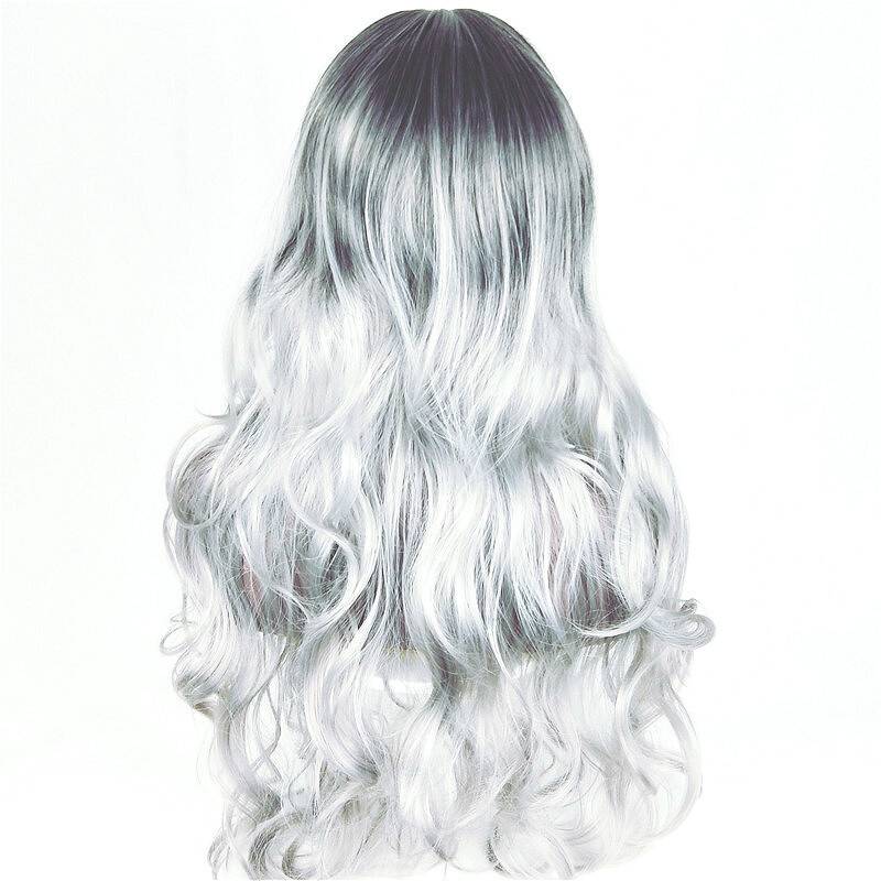 Amazon's new wig female grandmother gray fiber head black and gray gradient long curly hair wig factory